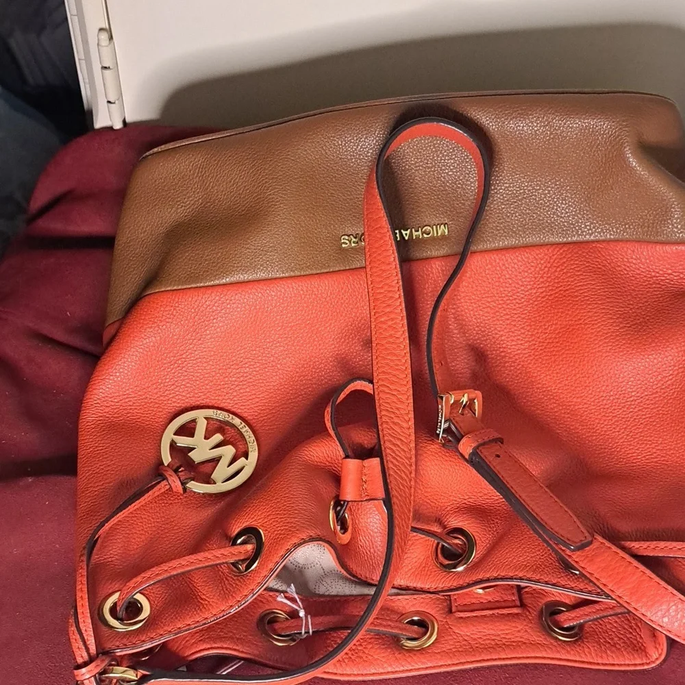 SOLD ๐ NEW Michael Kors Orange & Brown Soft Pebble Leather Shoulder Bag - Picture 8 of 13